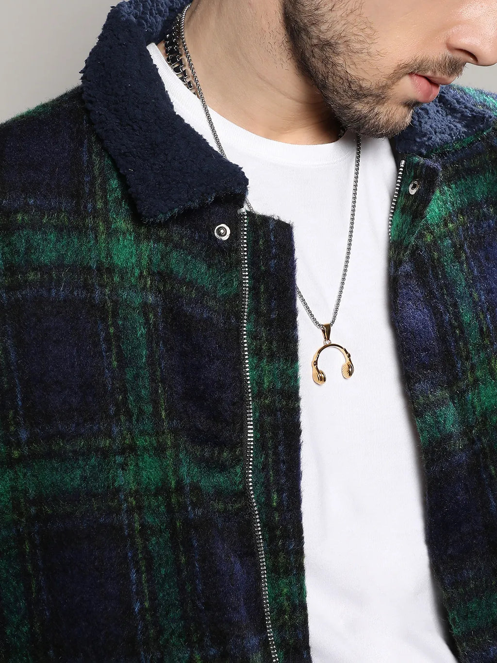 Tartan Plaid Jacket With Fleece Collar