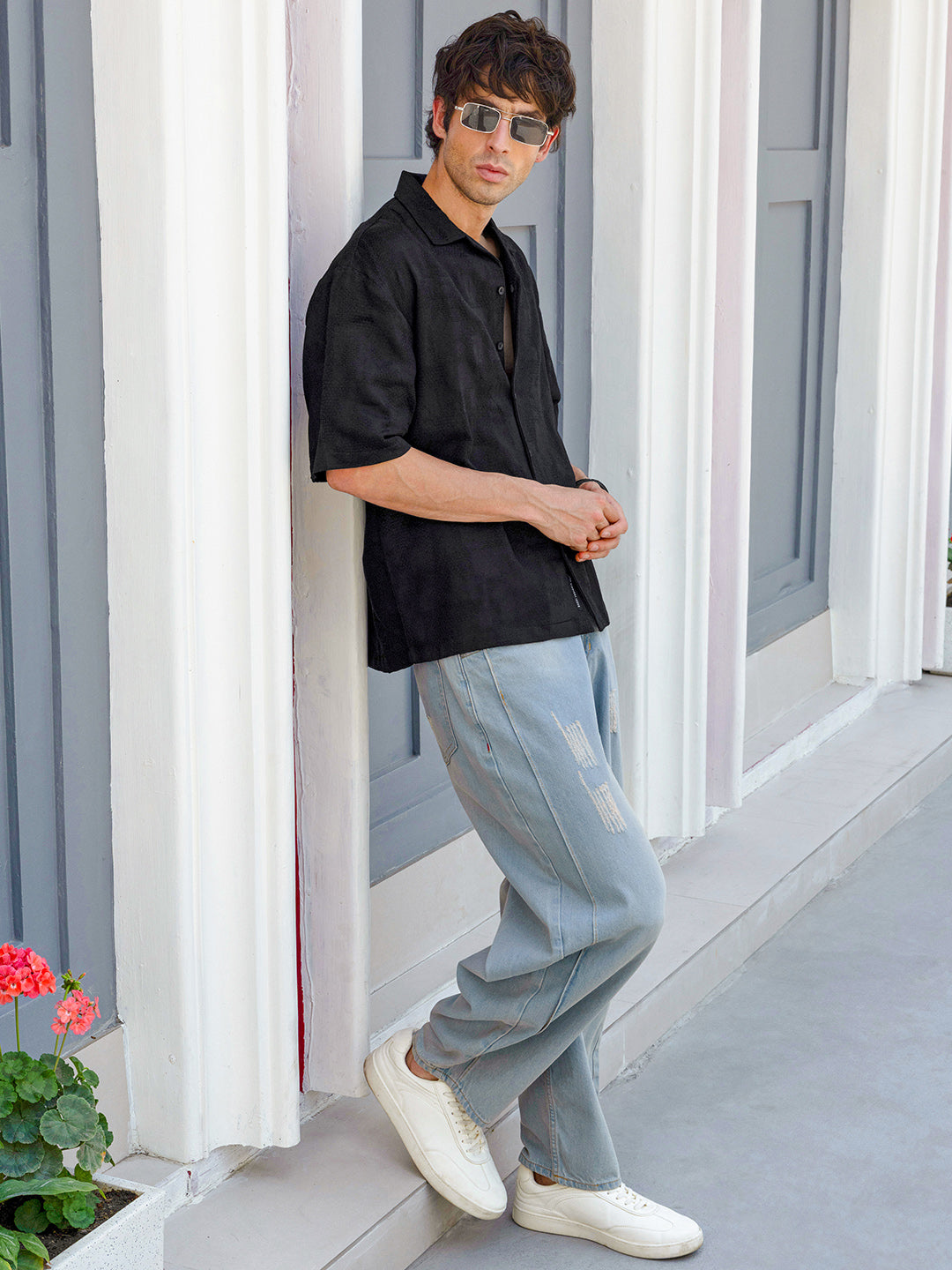 Men's Textured Cuban Collar Relaxed Fit Shirt