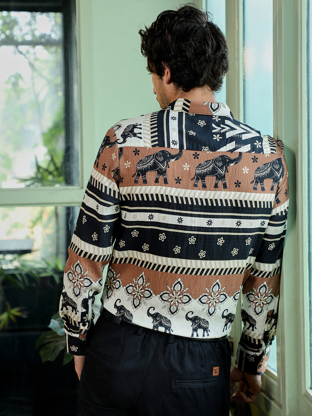 Men's Ethnic Elephant Print Full Sleeve Casual Shirt