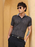 Men's Charcoal Grey Burnout Textured Polo T-shirt